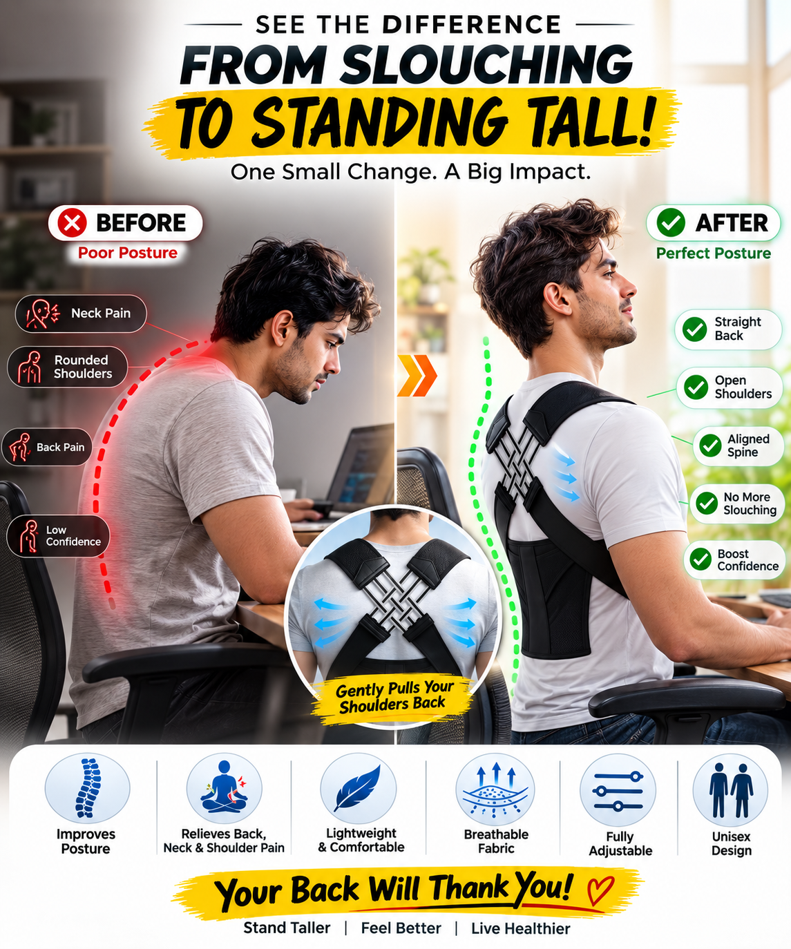 Posture Corrector Free Size Designed to provide exceptional Back Straight And Shoulder Support Belt
